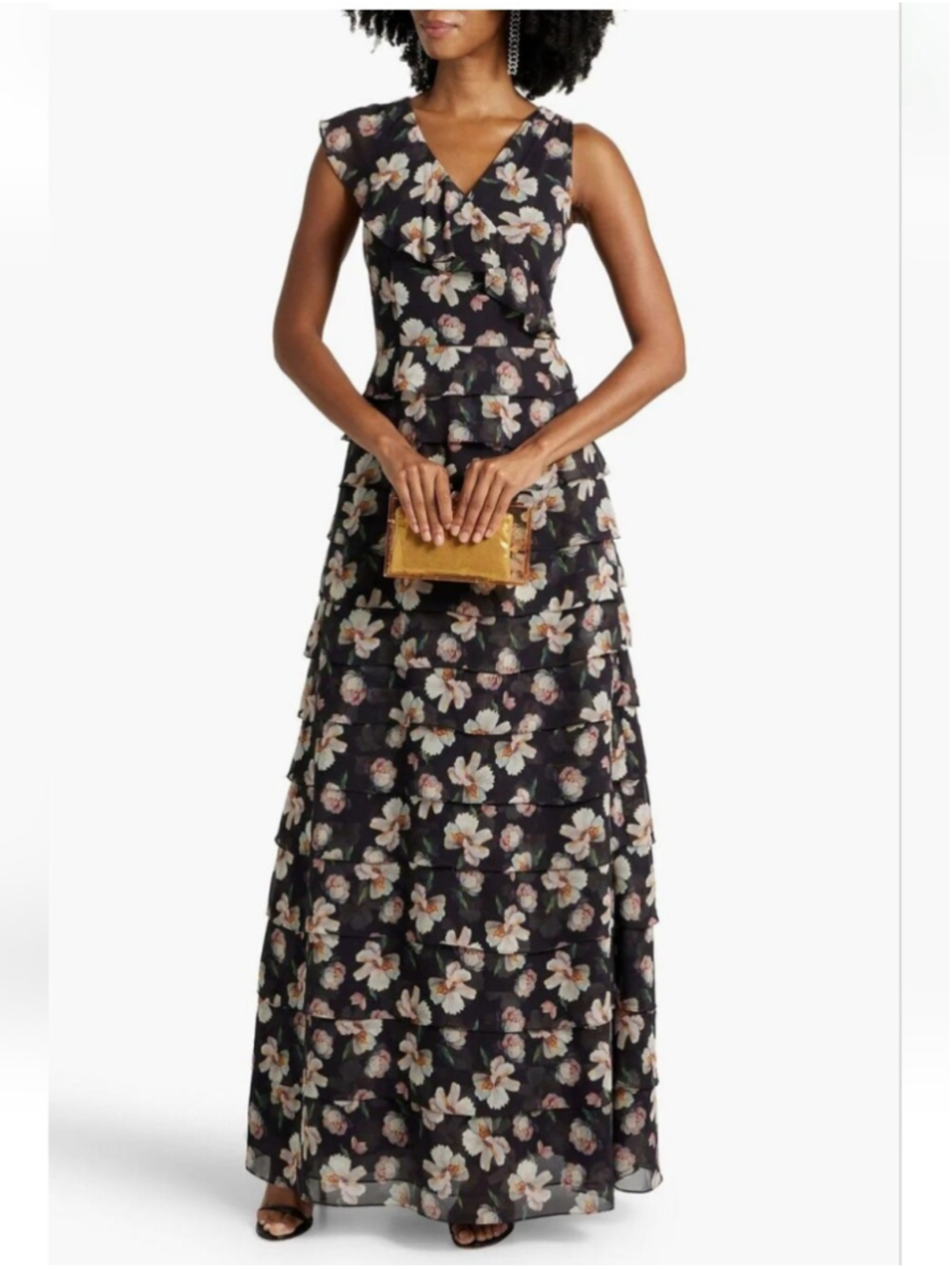 MIKAEL AGHAL Tiered ruffled floral-print chiffon gown size 10 BNWT